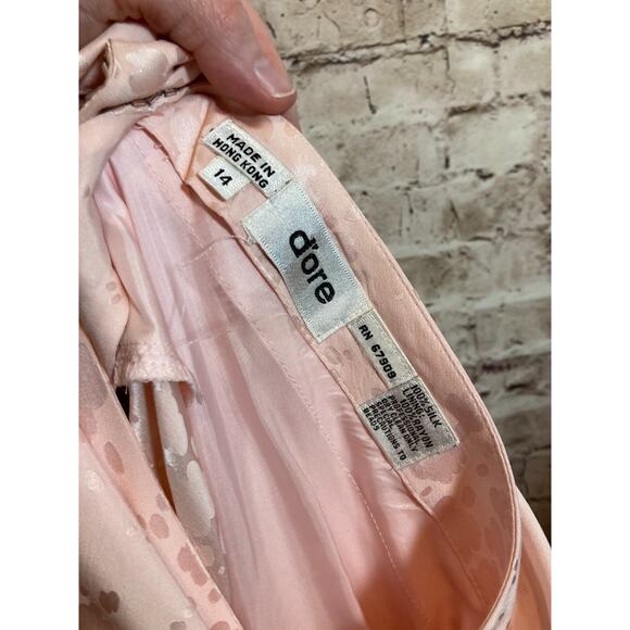 Vintage d'ore Silk Dress Women 14 Pale Pink Beaded Draped Made In Hong Kong 90s - Picture 14 of 16